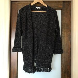 Madewell Black Marled Cardigan with Fringe